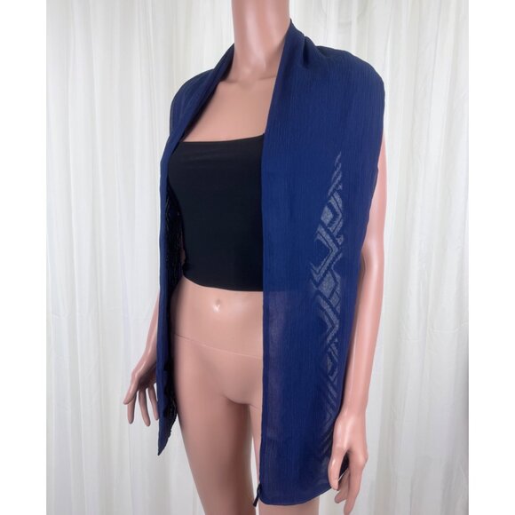 Women's Talbots Beaded Silk Scarf Midnight Blue Navy Blue - Picture 10 of 12